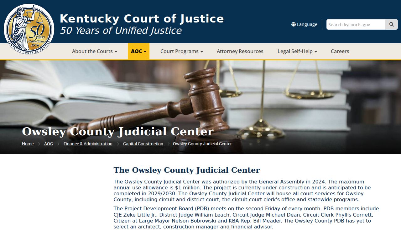Owsley County criminal records new judicial center project